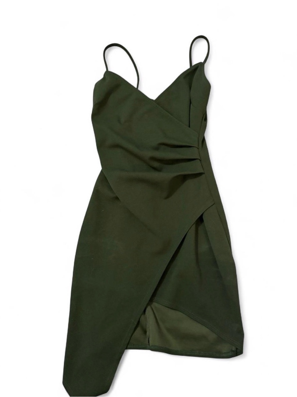 Women's Olive Green Midi Dress - Sleeveless Spaghetti Straps